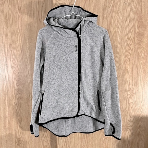 Reebok Gray Knit Fleece Hi-Lo Hooded Sweater Jacket - Picture 1 of 3